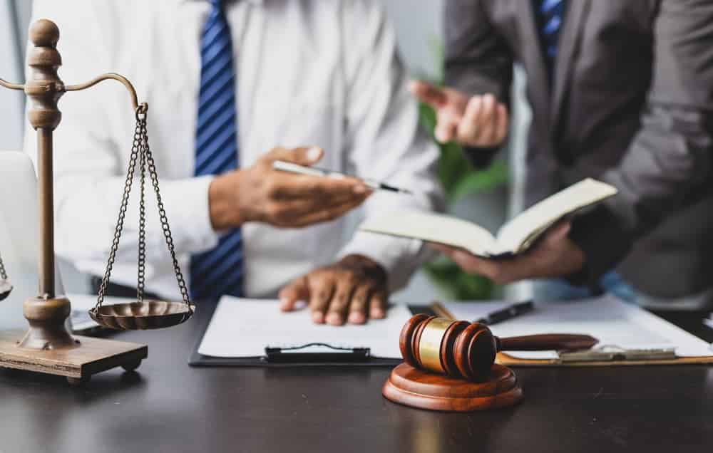 Lawyer discussing case with client