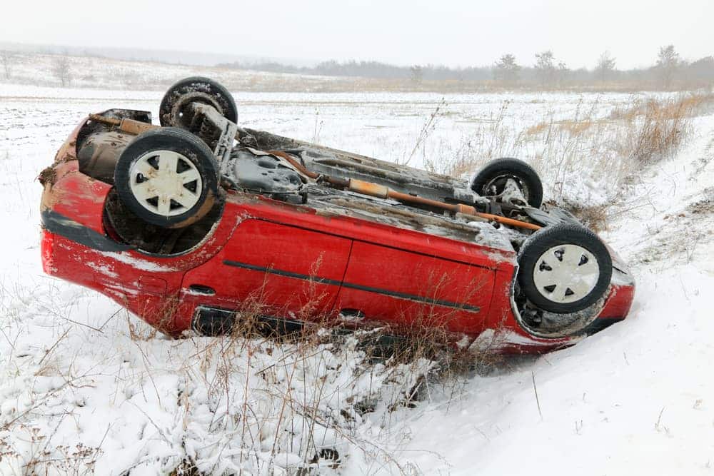 Car crash on icy winter roads.